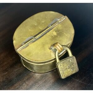Vintage Brass Oval Snuff Tobacco Box Hinged Lid Solid Brass Lock